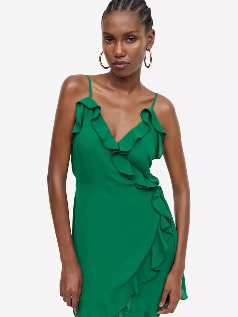 H&M Emerald Green Ruffle Wrap Mini Dress